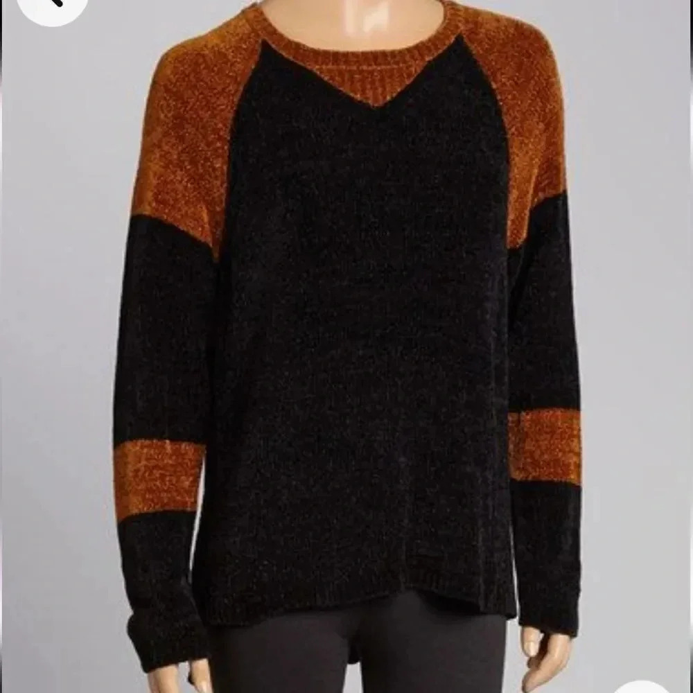 NWT 525 America Pullover Sweater Black & Brown Soft Velvet Feel Oversized XS